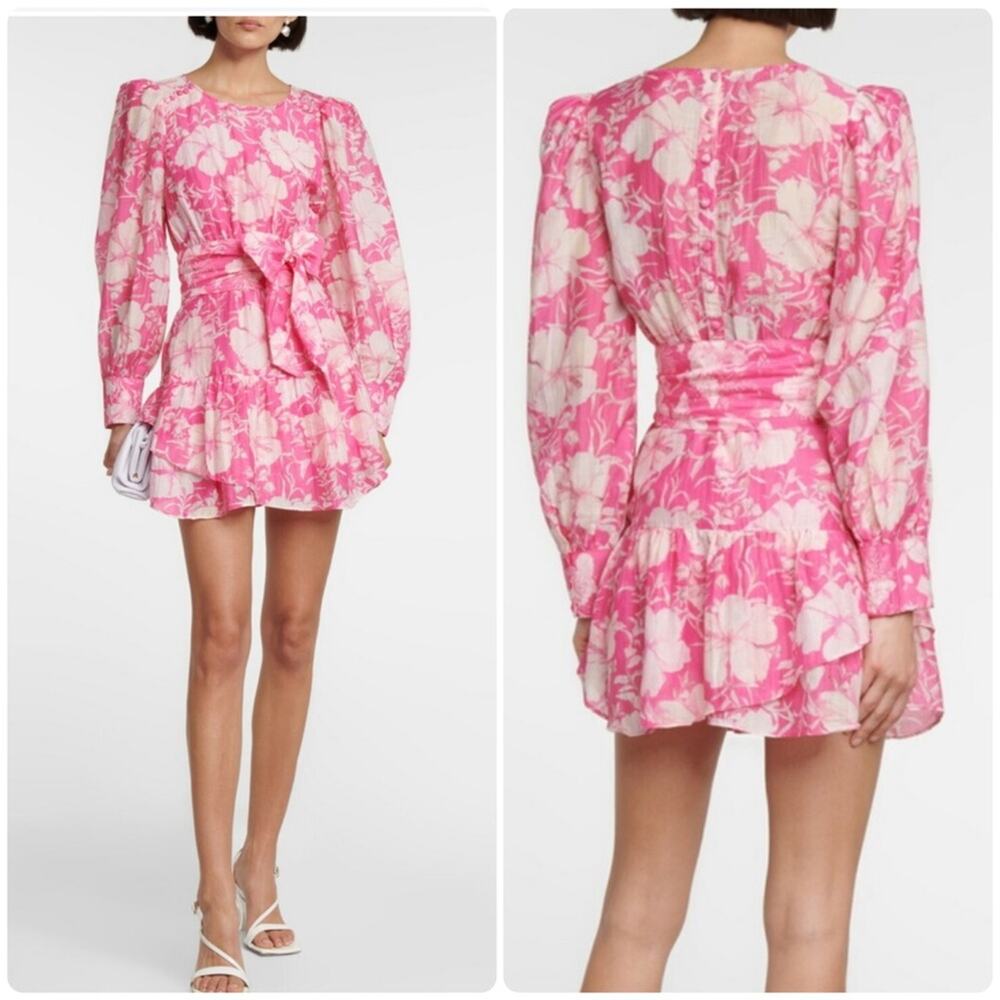 LoveShackFancy Teyana Floral Mini Dress Holiday Sun Fuchsia Pink